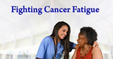 Fighting Cancer Fatigue. Picture of a young black home health female nurse assisting an older black female at her home.